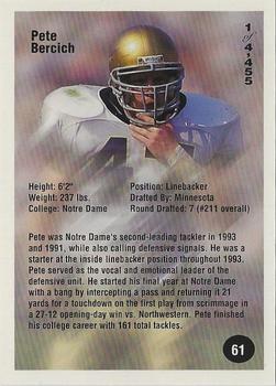 1994 Superior Rookies - Gold #61 Pete Bercich Back