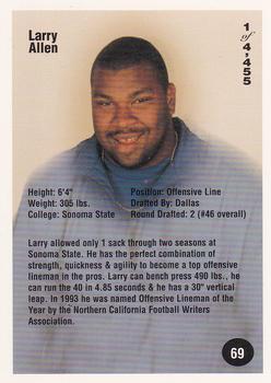 1994 Superior Rookies - Gold #69 Larry Allen Back