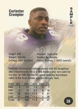 1994 Superior Rookies - Samples #38 Carlester Crumpler Back
