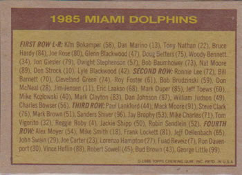 1986 Topps - Wax Box Bottom Singles #D Miami Dolphins Back