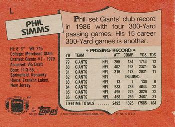1987 Topps - Wax Box Bottom Panels Singles #L Phil Simms Back