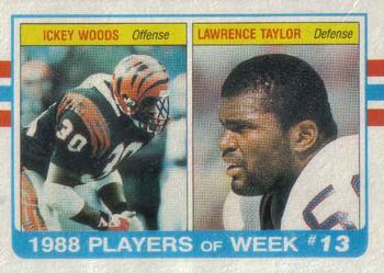 1989 Topps - Wax Box Bottom Panels Singles #M Ickey Woods / Lawrence Taylor Front