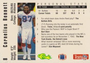 1992 Classic NFL Game #8 Cornelius Bennett Back