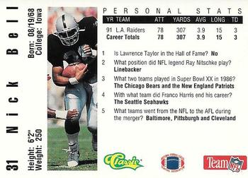 1992 Classic NFL Game #31 Nick Bell Back