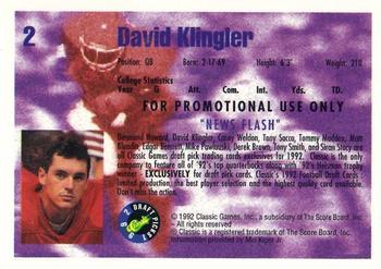 1992 Classic Draft Picks - Promos #2 David Klingler Back