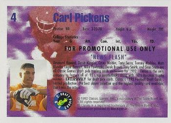 1992 Classic Draft Picks - Promos #4 Carl Pickens Back