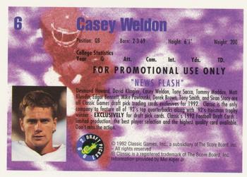 1992 Classic Draft Picks - Promos #6 Casey Weldon Back