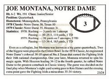 1992 Cotton Bowl Classic Moments #23 Joe Montana Back
