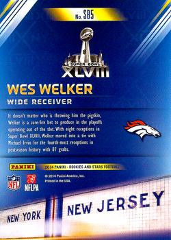 2014 Panini Rookies & Stars - Super Bowl #SB5 Wes Welker Back
