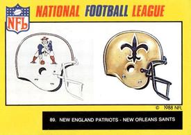 1988 Monty Gum NFL - Stickers #89 Helmets - Patriots / Saints Front