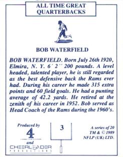 1989 All Time Great Quarterbacks #3 Bob Waterfield Back