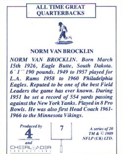 1989 All Time Great Quarterbacks #7 Norm Van Brocklin Back