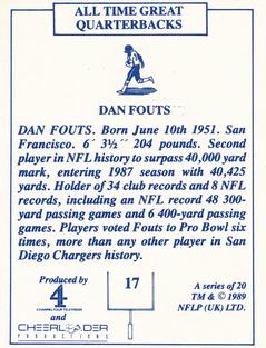 1989 All Time Great Quarterbacks #17 Dan Fouts Back