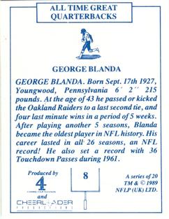 1989 All Time Great Quarterbacks #8 George Blanda Back