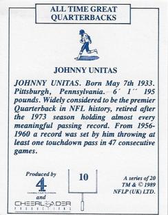 1989 All Time Great Quarterbacks #10 Johnny Unitas Back