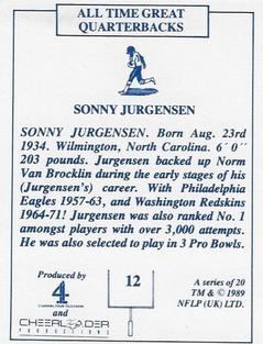 1989 All Time Great Quarterbacks #12 Sonny Jurgensen Back
