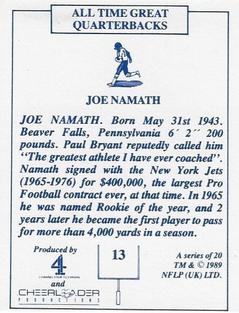 1989 All Time Great Quarterbacks #13 Joe Namath Back