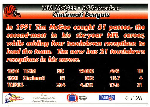 1992 Pacific Triple Folder #4 Tim McGee Back