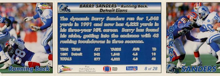 1992 Pacific Triple Folder #8 Barry Sanders Back