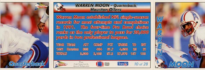 1992 Pacific Triple Folder #10 Warren Moon Back