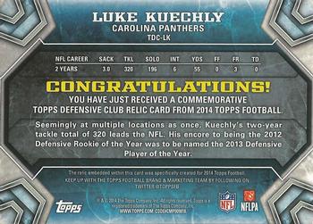 2014 Topps - Defensive Club Silver #TDC-LK Luke Kuechly Back