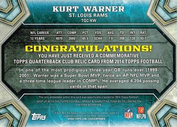 2014 Topps - Quarterback Club Gold #TQC-KW Kurt Warner Back