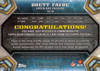 2014 Topps - Quarterback Club Silver #TQC-BF Brett Favre Back