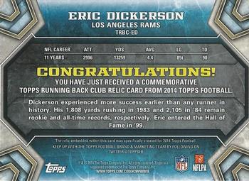 2014 Topps - Running Back Club Gold #TRBC-ED Eric Dickerson Back