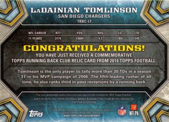 2014 Topps - Running Back Club Silver #TRBC-LT LaDainian Tomlinson Back