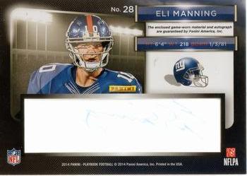 2014 Panini Playbook #28 Eli Manning Back