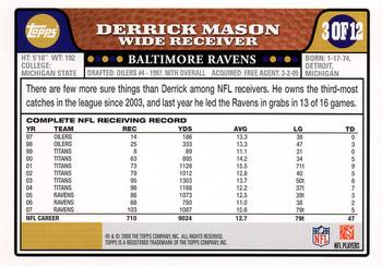 2008 Topps Baltimore Ravens #BAL3 Derrick Mason Back