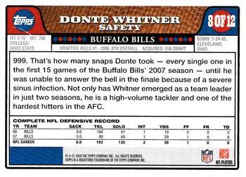 2008 Topps Buffalo Bills #8 Donte Whitner Back