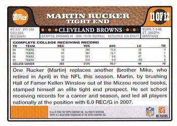 2008 Topps Cleveland Browns #11 Martin Rucker Back