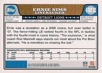 2008 Topps Detroit Lions #DET4 Ernie Sims Back