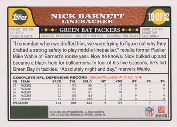 2008 Topps Green Bay Packers #10 Nick Barnett Back