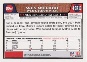 2008 Topps New England Patriots #NE4 Wes Welker Back