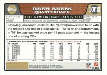2008 Topps New Orleans Saints #1 Drew Brees Back
