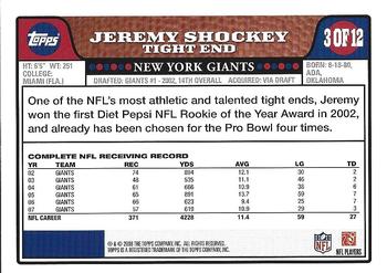 2008 Topps New York Giants #NYG3 Jeremy Shockey Back