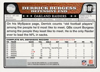 2008 Topps Oakland Raiders #10 Derrick Burgess Back