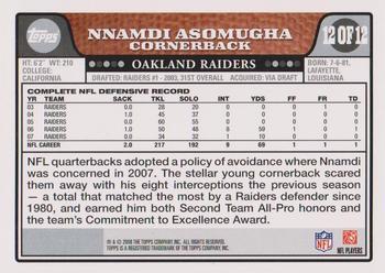 2008 Topps Oakland Raiders #12 Nnamdi Asomugha Back