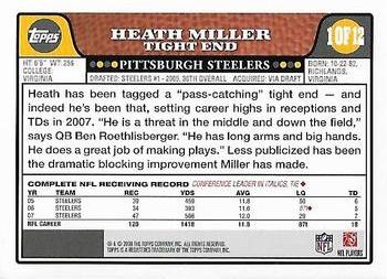2008 Topps Pittsburgh Steelers #1 Heath Miller Back