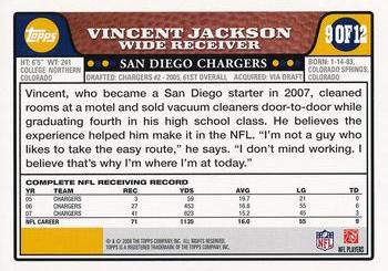 2008 Topps San Diego Chargers #9 Vincent Jackson Back