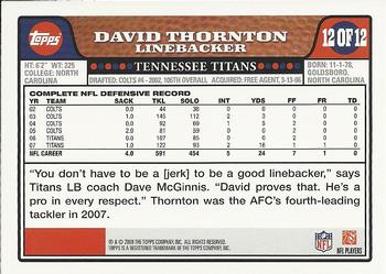 2008 Topps Tennessee Titans #TEN12 David Thornton Back