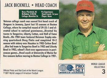 1991 Pro Set WLAF World Bowl Combo #3 Jack Bicknell Back
