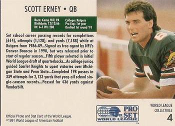 1991 Pro Set WLAF World Bowl Combo #4 Scott Erney Back