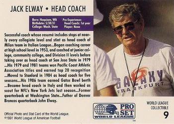 1991 Pro Set WLAF World Bowl Combo #9 Jack Elway Back