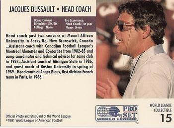 1991 Pro Set WLAF World Bowl Combo #15 Jacques Dussault Back