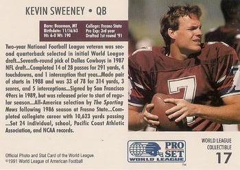 1991 Pro Set WLAF World Bowl Combo #17 Kevin Sweeney Back