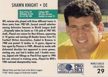 1991 Pro Set WLAF World Bowl Combo #29 Shawn Knight Back