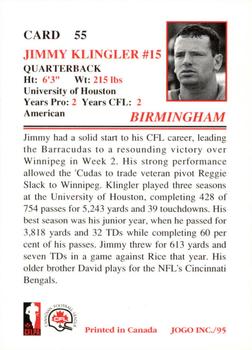 1995 JOGO #55 Jimmy Klingler Back